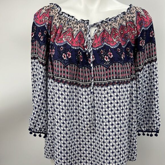Umgee 3/4 sleeve cotton blend small peasant blouse - Picture 2 of 6